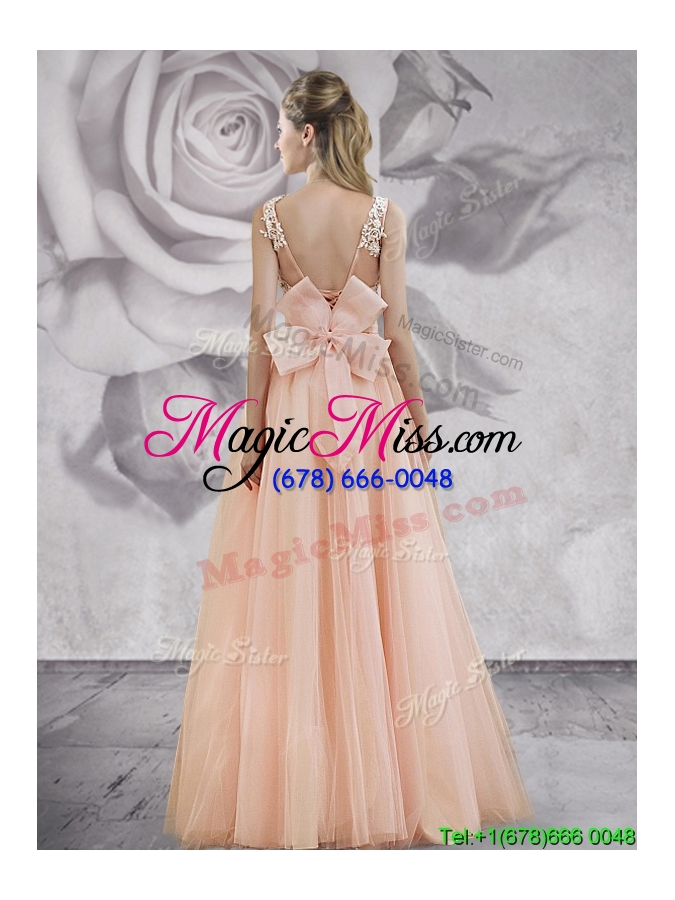 wholesale 2017 pretty applique decorated bodice a line long prom dress in baby pink
