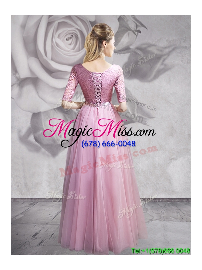 wholesale luxurious laced and bowknot long prom dress with half sleeves