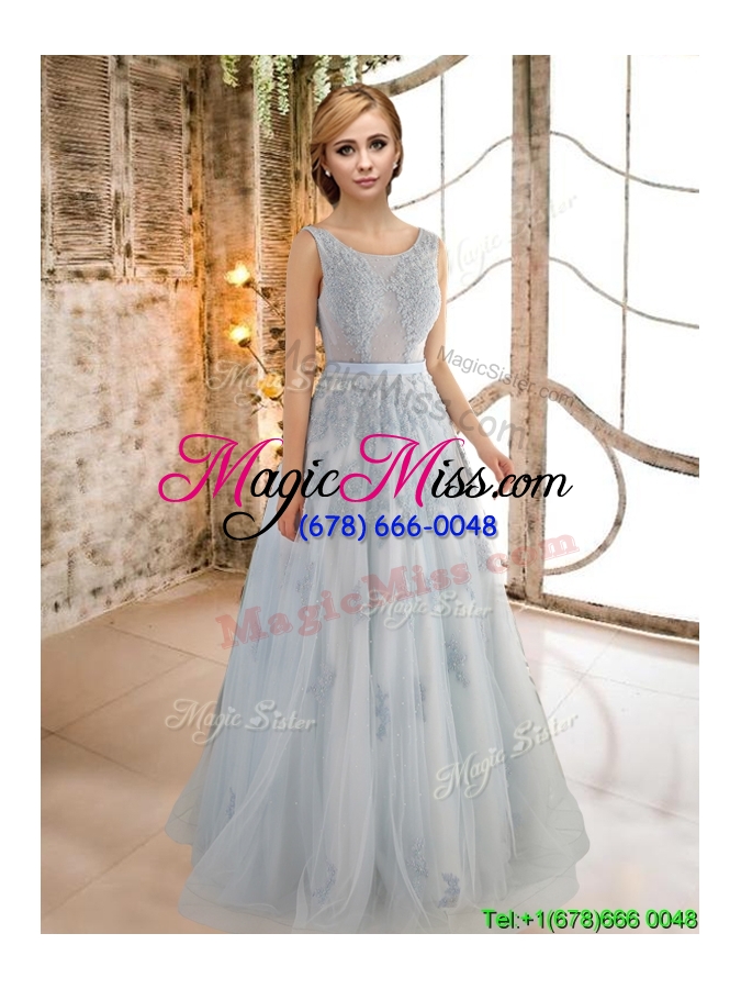 wholesale luxurious see through scoop applique prom dress in grey