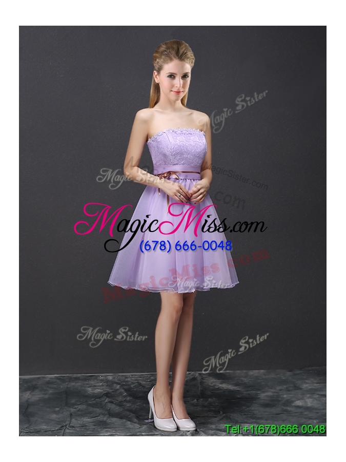wholesale pretty strapless organza laced short bridesmaid dress in lavender