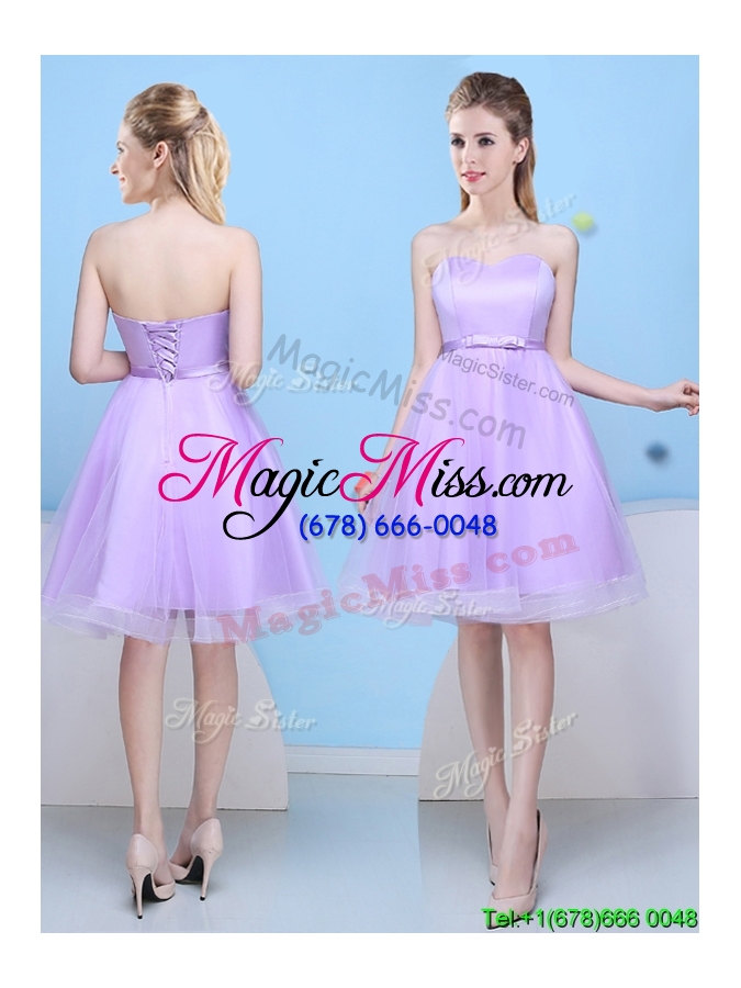 wholesale popular bowknot lavender tulle short bridesmaid dress with lace up