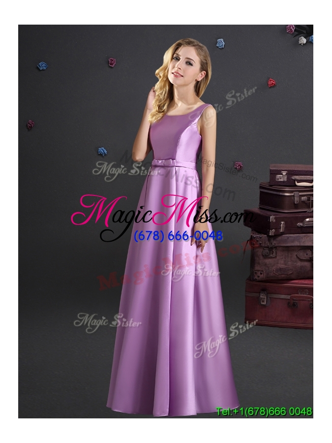 wholesale discount elastic woven satin lilac bridesmaid dress in floor length