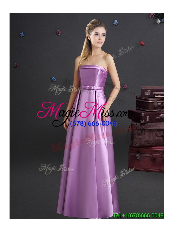 wholesale discount elastic woven satin lilac bridesmaid dress in floor length