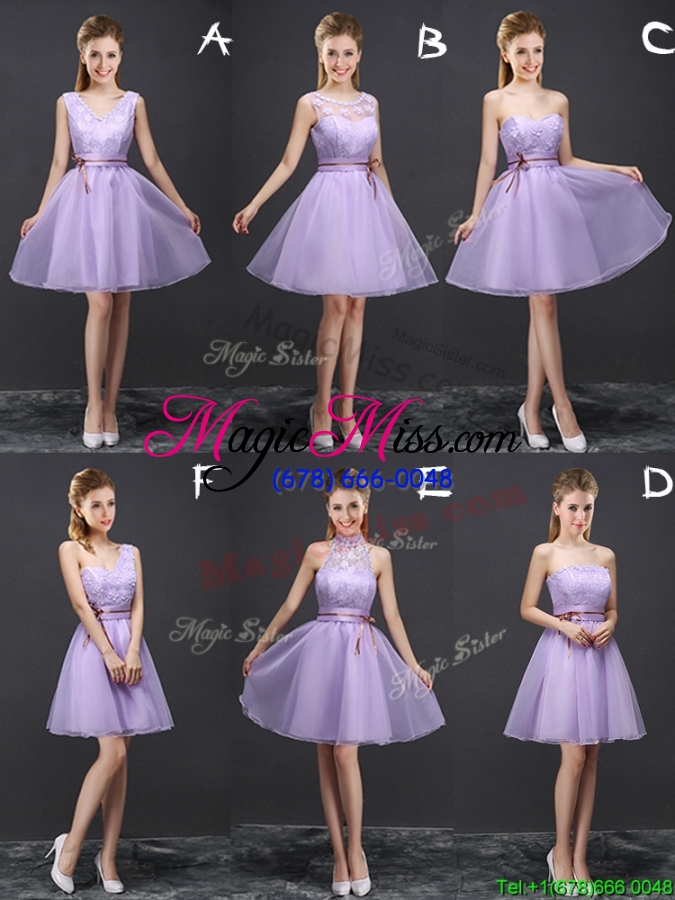 wholesale new see through halter top belted and laced lavender prom dress