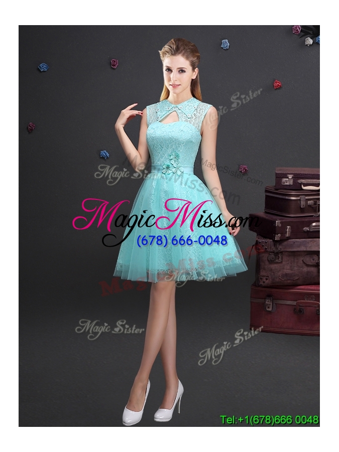wholesale best turndown aquamarine short prom dress with appliques