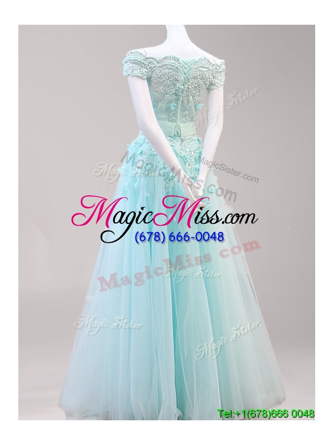wholesale lovely off the shoulder beaded and applique prom dress in tulle