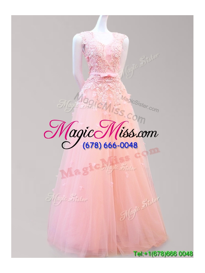 wholesale luxurious bateau watermelon red prom dress with bowknot and appliques