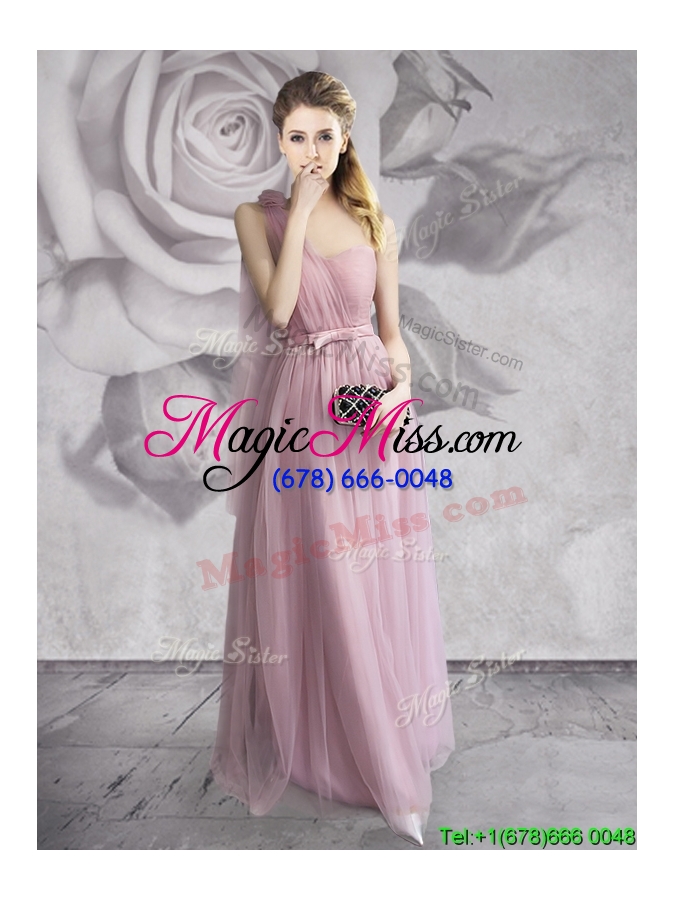wholesale exquisite one shoulder lavender long prom dress with hand made flowers