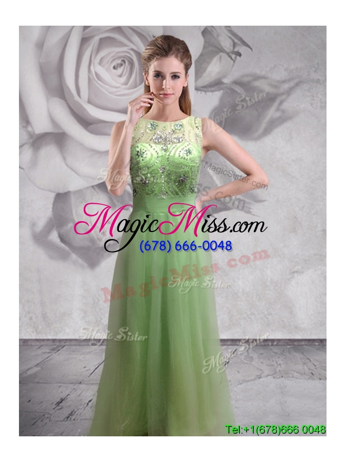 wholesale new style beaded spring green long prom dress with backless