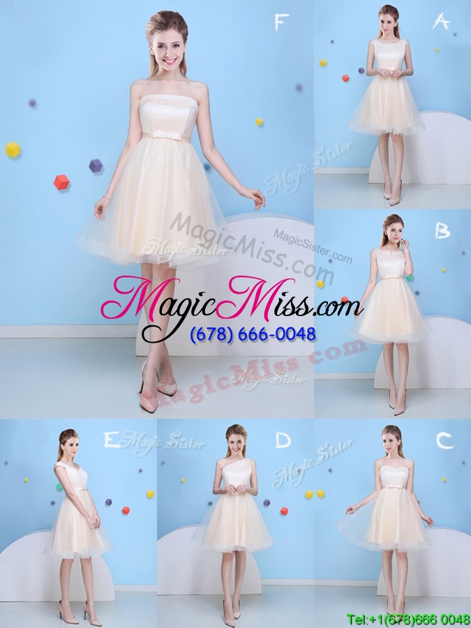 wholesale best selling bowknot champagne short dama dress with scoop