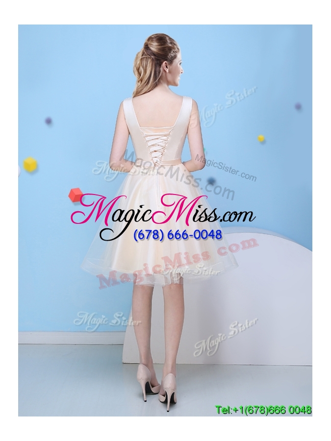 wholesale best selling bowknot champagne short dama dress with scoop