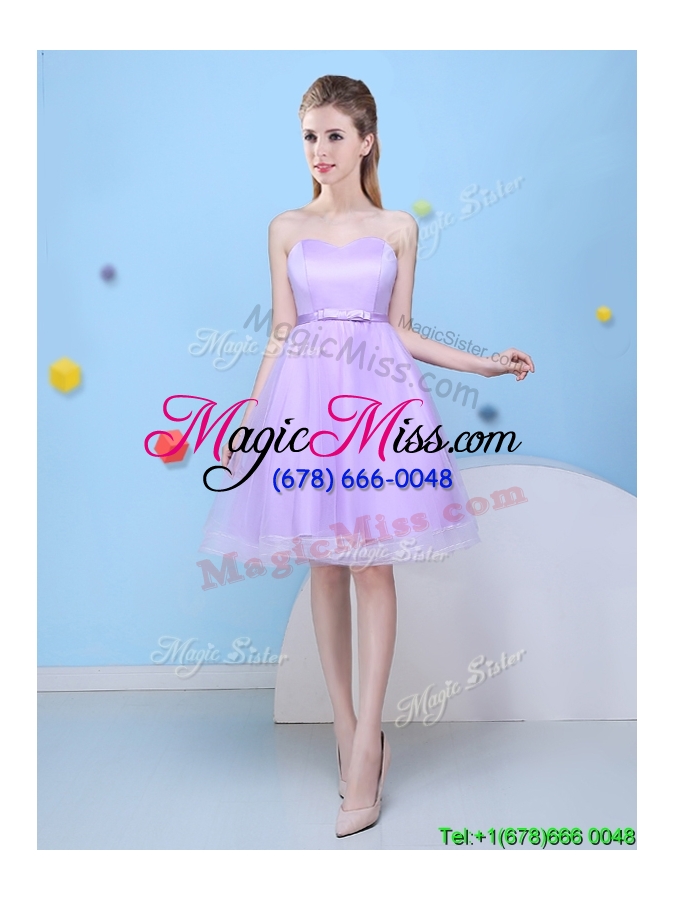 wholesale low price sweetheart lavender short dama dress with bowknot