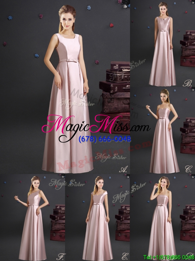 wholesale romantic square pink long dama dress with bowknot