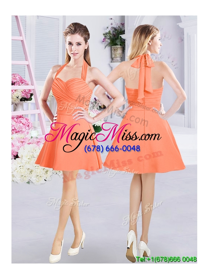 wholesale 2017 elegant a line chiffon orange short dama dress with ruching