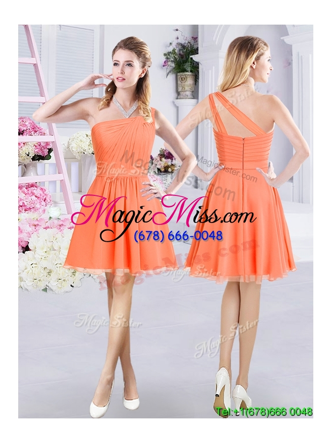 wholesale 2017 elegant a line chiffon orange short dama dress with ruching