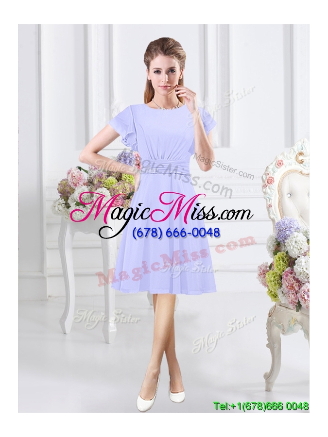 wholesale 2017 discount side zipper short sleeves lavender scoop dama dress in chiffon