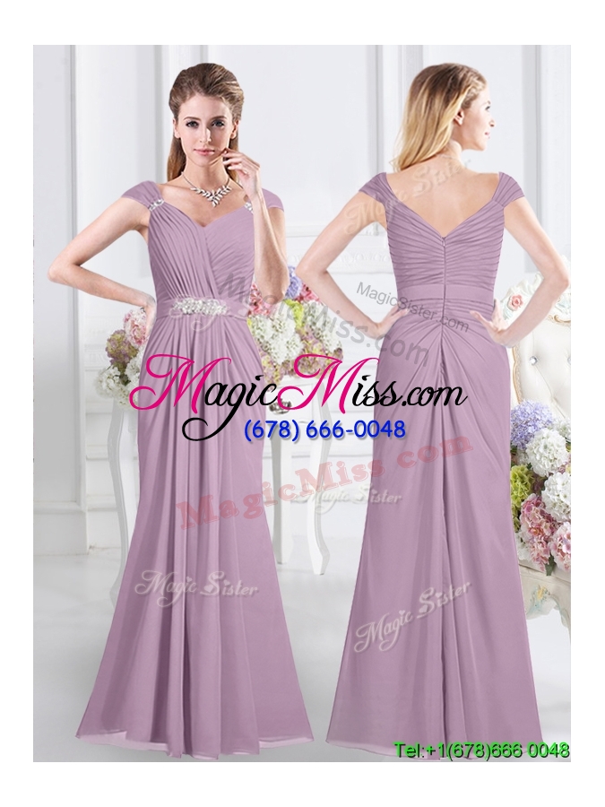 wholesale elegant chiffon floor length lavender dama dress with zipper up