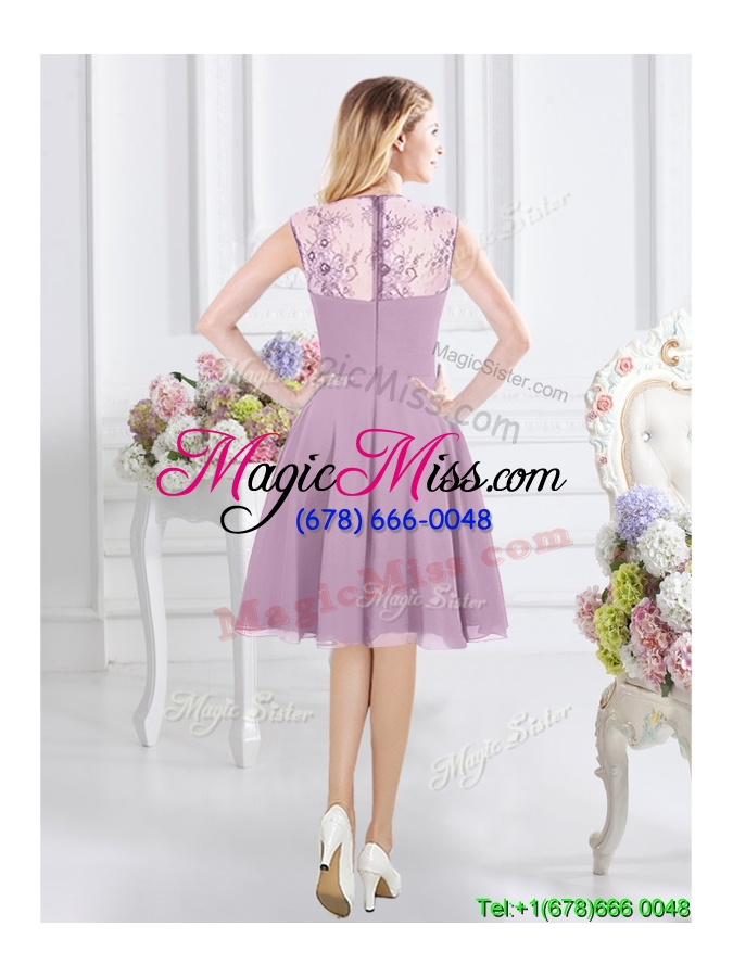 wholesale 2017 beautiful see through back straps laced short dama dress in chiffon