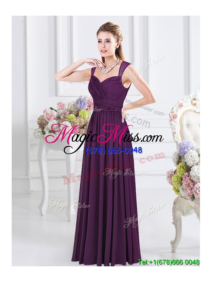 wholesale 2017 discount see through back empire straps long dama dress with ruched bust