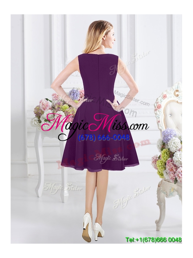 wholesale 2017 beautiful see through bateau knee length purple dama dress with ruching