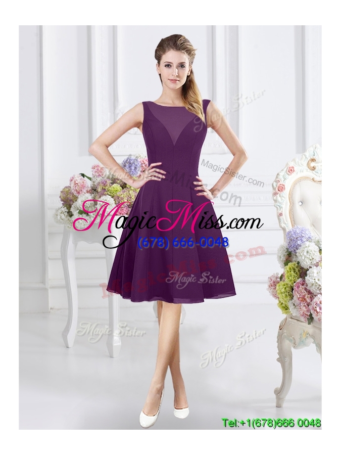 wholesale 2017 beautiful see through bateau knee length purple dama dress with ruching