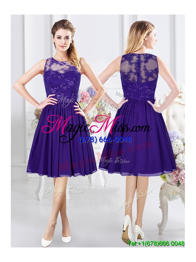 wholesale 2017 unique empire purple chiffon zipper up dama dress in knee length