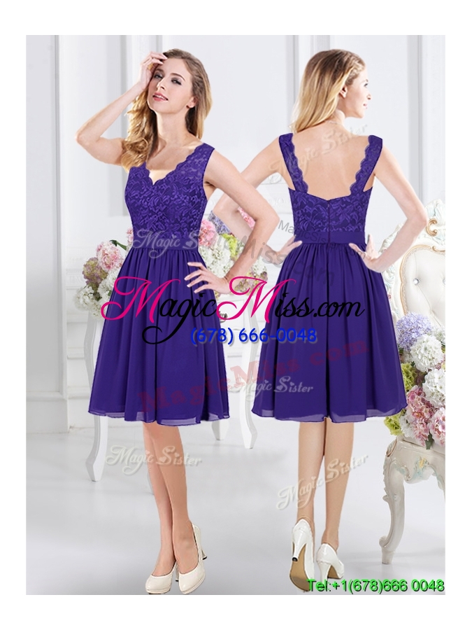 wholesale 2017 unique empire purple chiffon zipper up dama dress in knee length