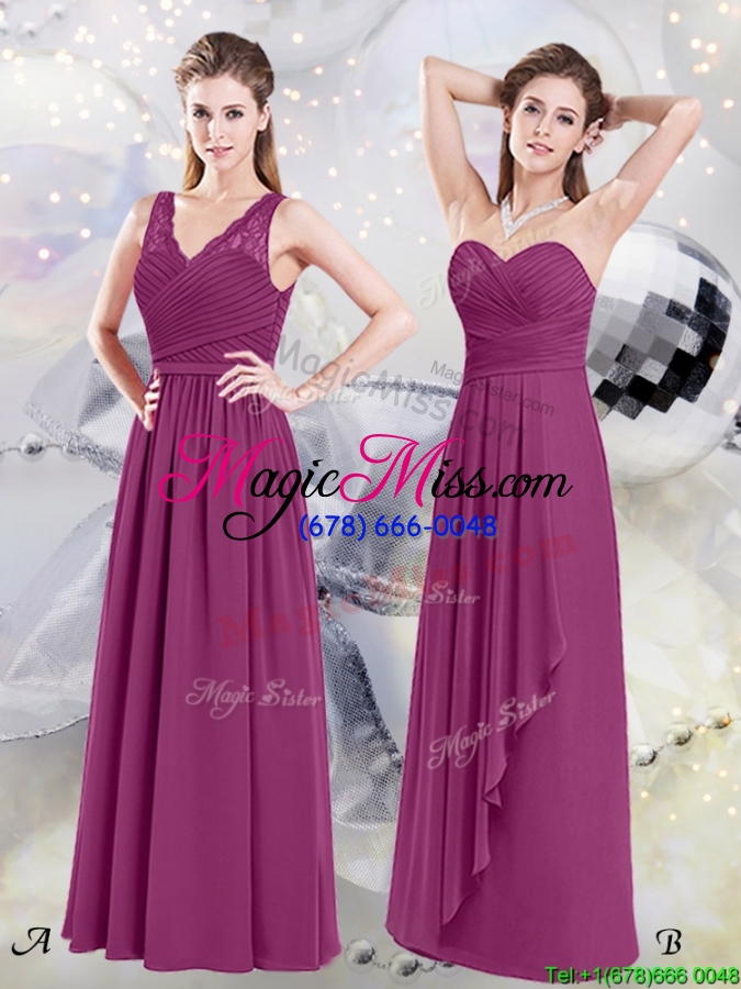 wholesale romantic sweetheart zipper up floor length dama dress in fuchsia