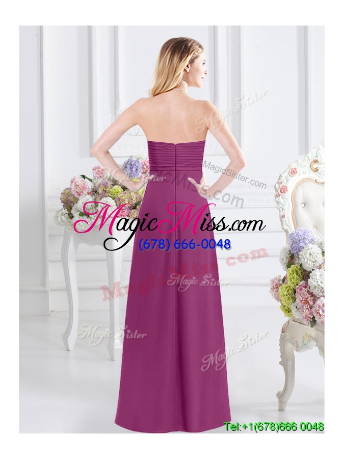 wholesale romantic sweetheart zipper up floor length dama dress in fuchsia