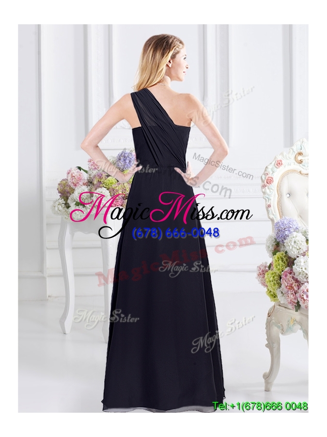 wholesale 2017 pretty one shoulder side zipper navy blue dama dress in chiffon