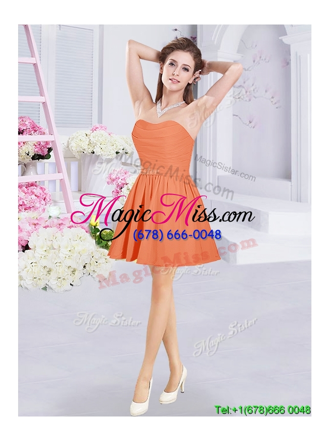 wholesale lovely zipper up sweetheart orange short dama dress in chiffon