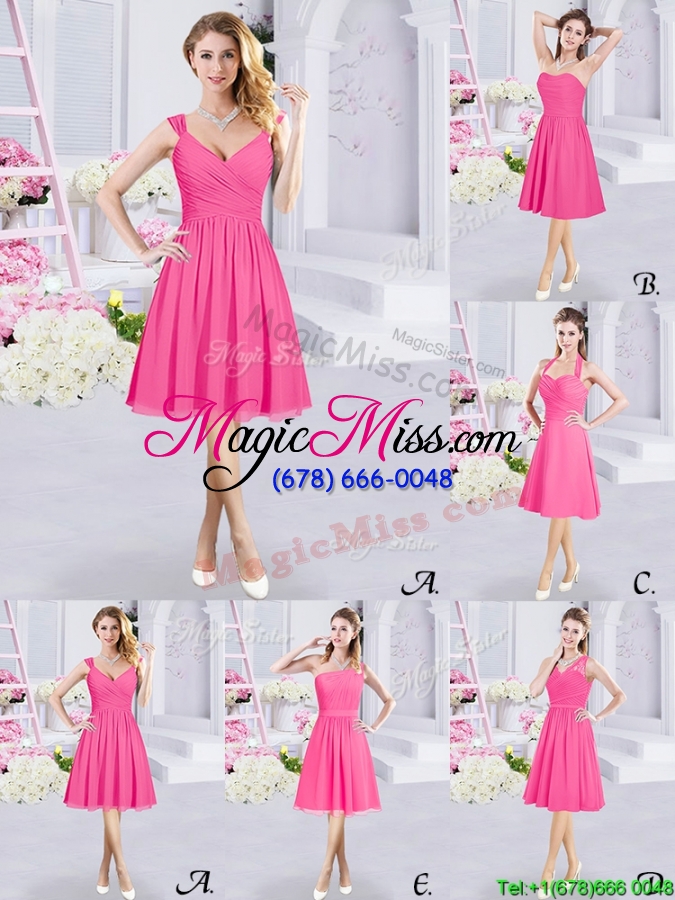 wholesale latest belted v neck hot pink dama dress in knee length