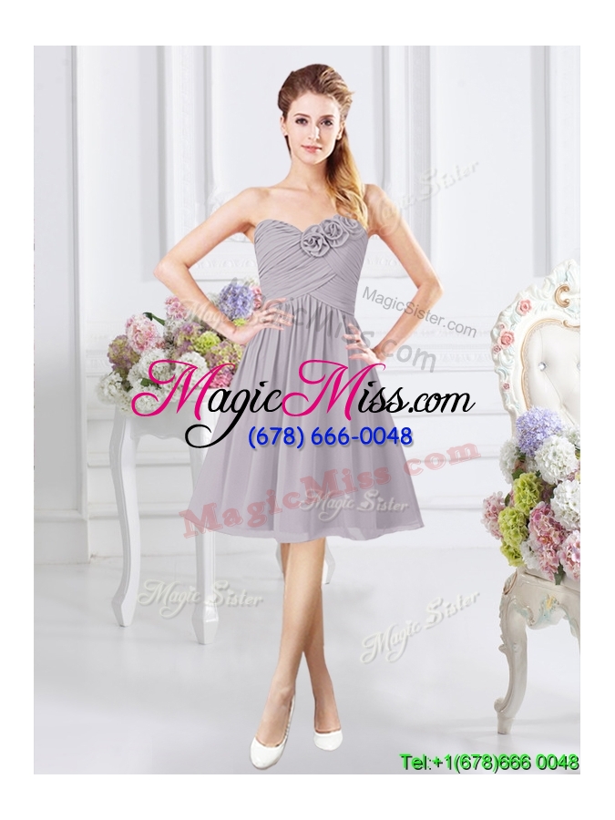 wholesale modern sweetheart ruched and handcrafted flowers dama dress in grey