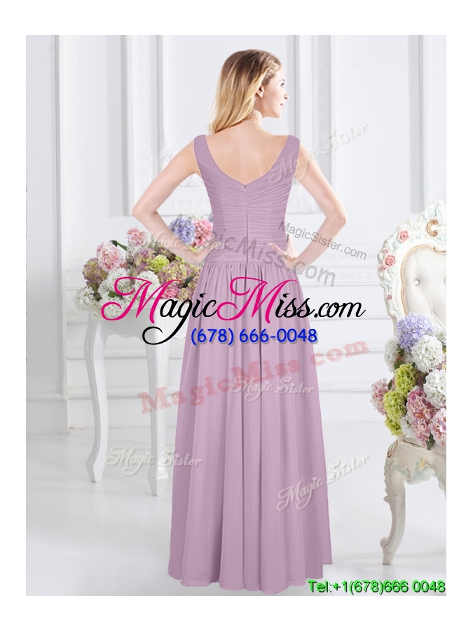 wholesale lovely v neck floor length ruched dama dress in chiffon