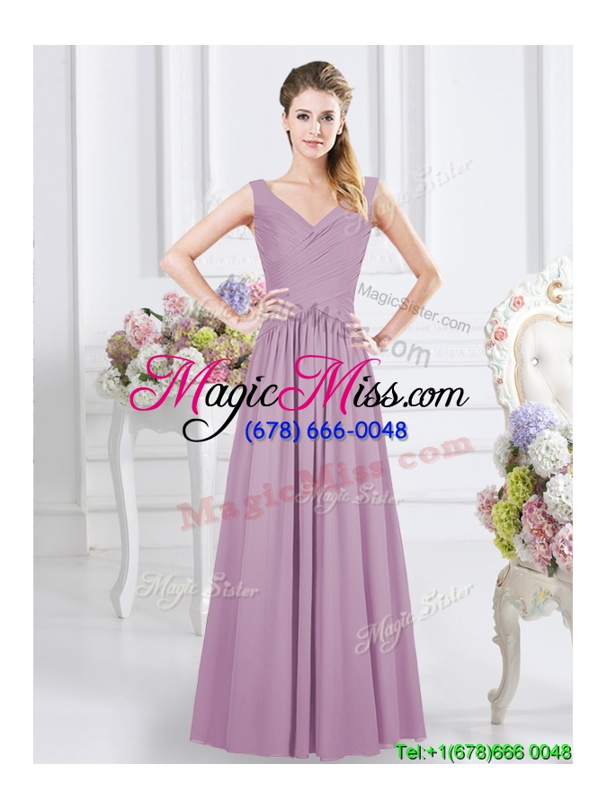 wholesale lovely v neck floor length ruched dama dress in chiffon