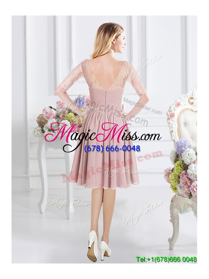 wholesale lovely see through scoop dama dress with lace decorated half sleeves