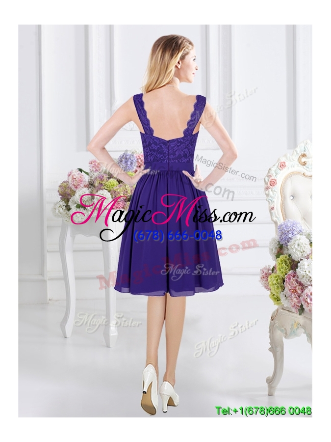 wholesale top seller v neck laced bodice chiffon dama dress in purple