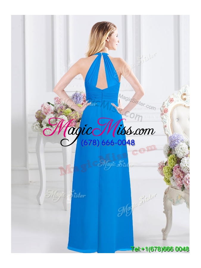 wholesale modern cut out bust halter top baby blue dama dress in chiffon