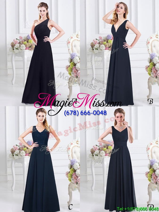 wholesale cheap lace bodice navy blue v neck dama dress with open back