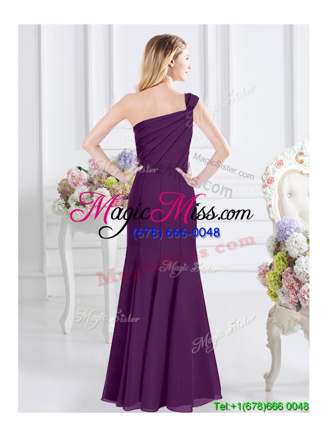 wholesale new style side zipper purple column dama dress with one shoulder