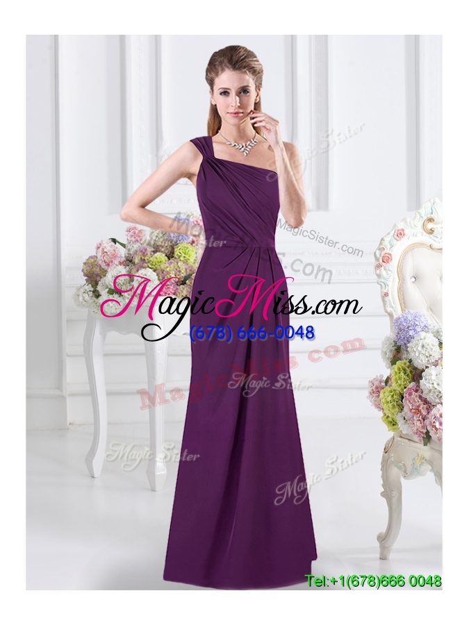 wholesale new style side zipper purple column dama dress with one shoulder