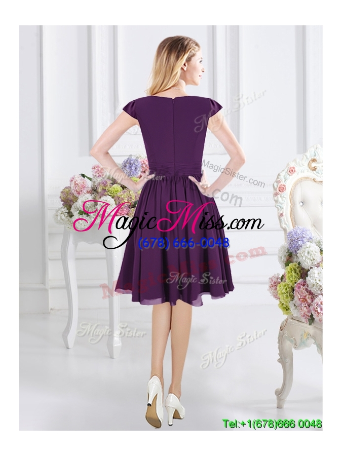 wholesale latest v neck zipper up purple dama dress with cap sleeves