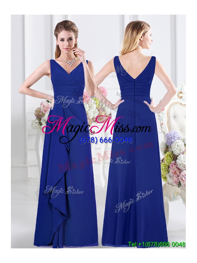 wholesale simple empire royal blue zipper up dama dress in floor length