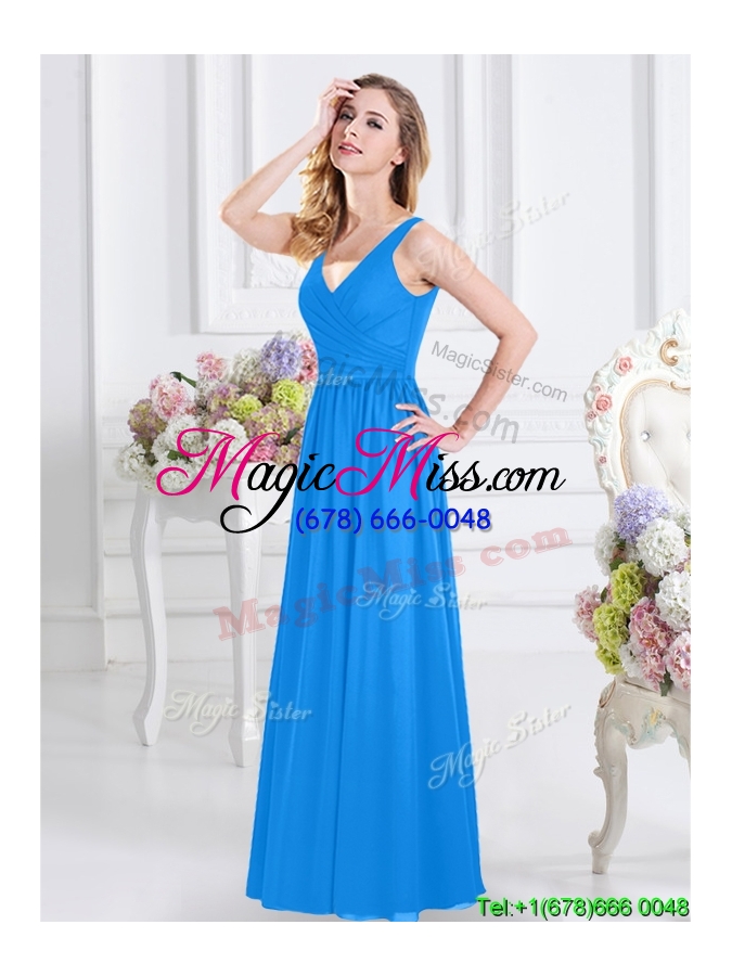 wholesale most popular chiffon baby blue long dama dress with v neck
