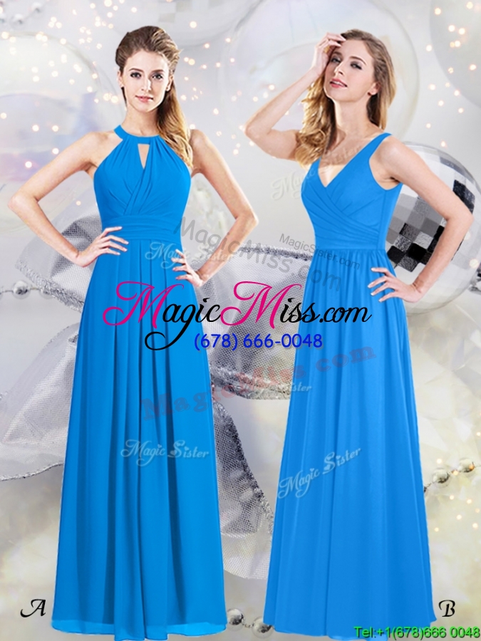 wholesale most popular chiffon baby blue long dama dress with v neck