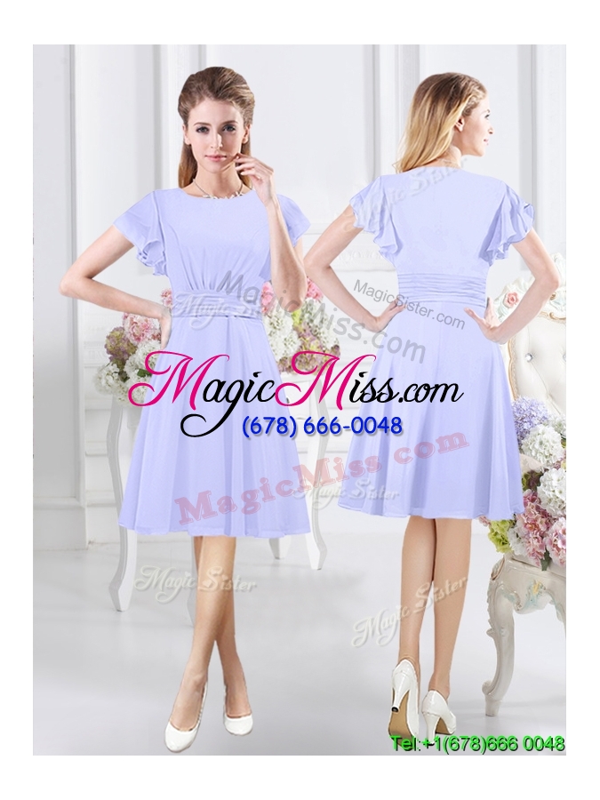 wholesale best selling ruched lavender short bridesmaid dress in chiffon