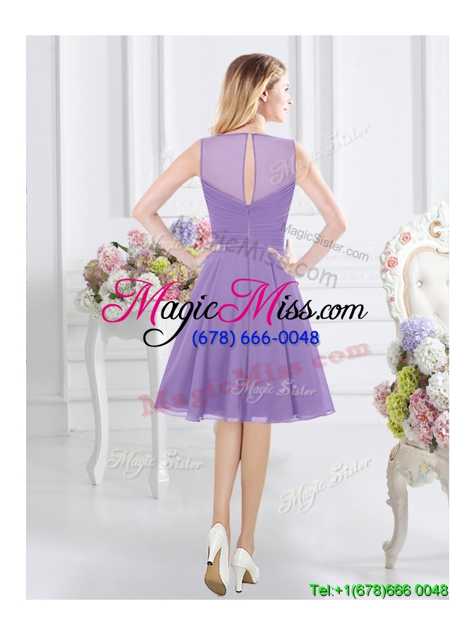 wholesale top seller see through scoop ruched bridesmaid dress with zipper up