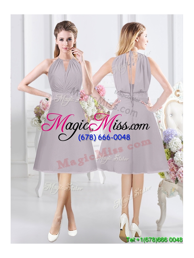 wholesale wonderful ruched chiffon grey bridesmaid dress in knee length