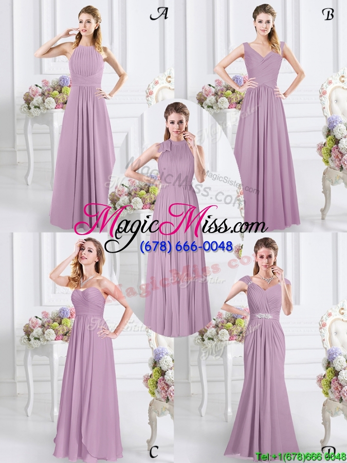 wholesale exclusive high neck zipper up chiffon long bridesmaid dress in lavender