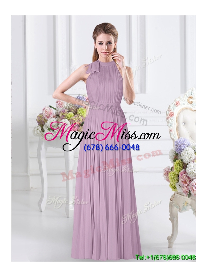 wholesale exclusive high neck zipper up chiffon long bridesmaid dress in lavender